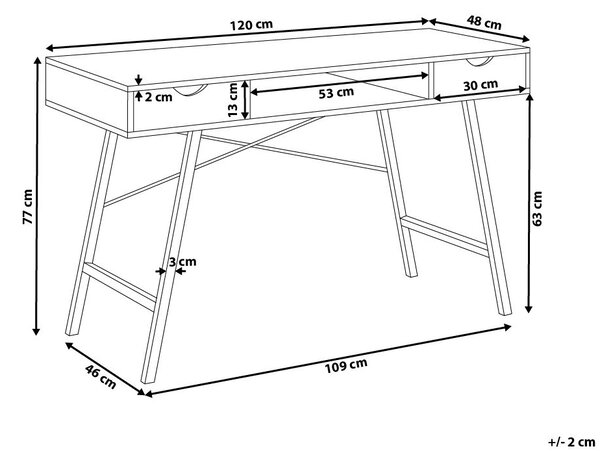 Íróasztal CLARITA Világosbarna 120 cm 48 cm fiókokkal