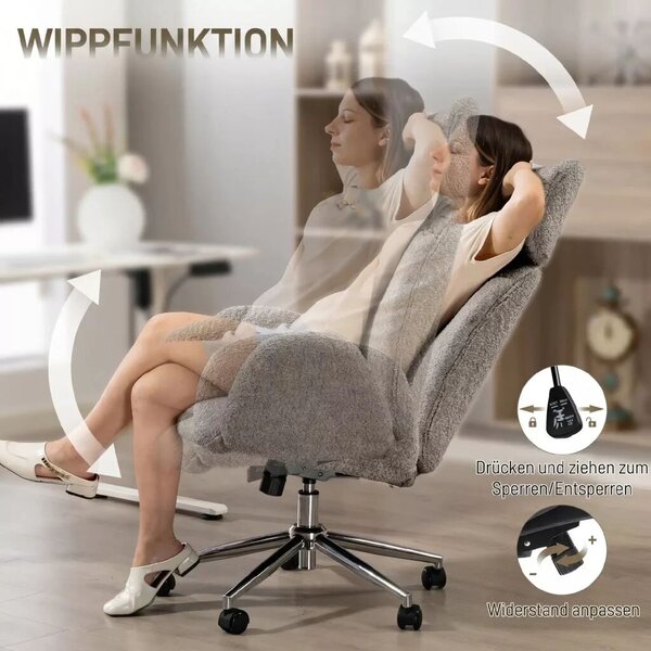 HOMCOM irodai szék állítható fejtámlával, ergonomikus íróasztali szék, dönthető funkcióval, állítható magasságú, szürke