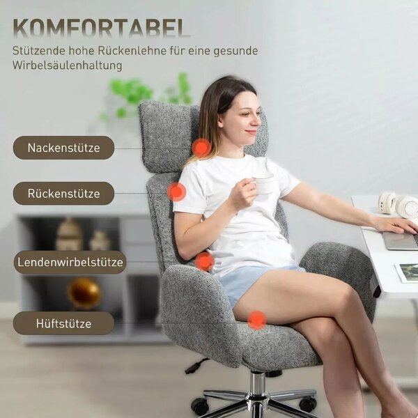 HOMCOM irodai szék állítható fejtámlával, ergonomikus íróasztali szék, dönthető funkcióval, állítható magasságú, szürke