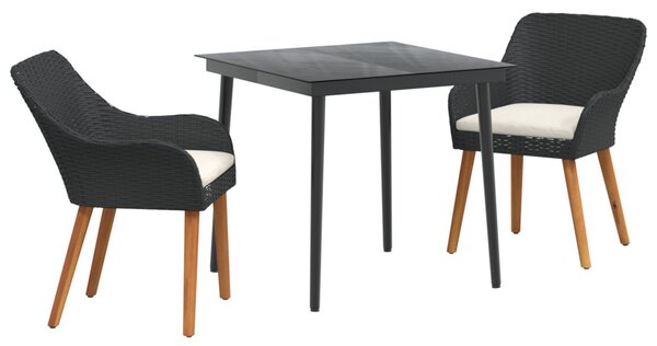 3 darabos kerti étkező szett fekete poly rattan