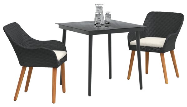 3 darabos kerti étkező szett fekete poly rattan