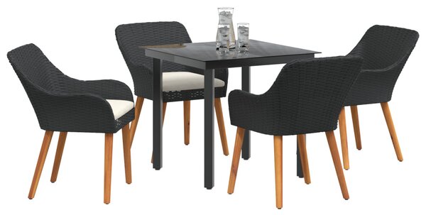 Kert étkező szett párnával 5 pcs Fekete polirattan