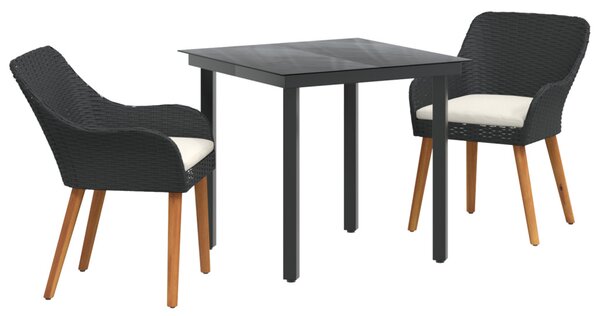 Kert étkező szett párnával 3 pcs Fekete polirattan