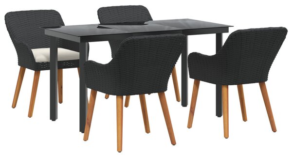 Kert étkező szett párnával 5 pcs Fekete polirattan