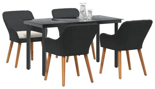 Kert étkező szett párnával 5 pcs Fekete polirattan