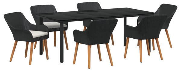 Kert étkező szett párnával 7 pcs Fekete polirattan