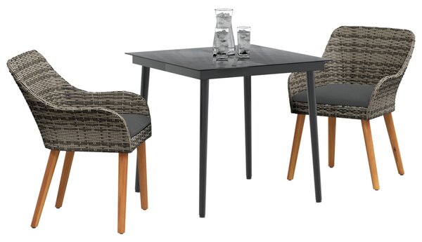 3 részes szürke poly rattan kert étkező szett