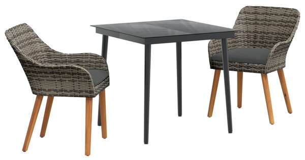3 részes szürke poly rattan kert étkező szett