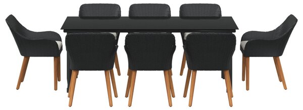 Kert étkező szett párnával 9 pcs Fekete polirattan