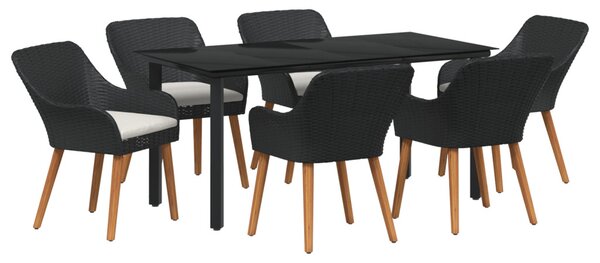 Kert étkező szett párnával 7 pcs Fekete polirattan