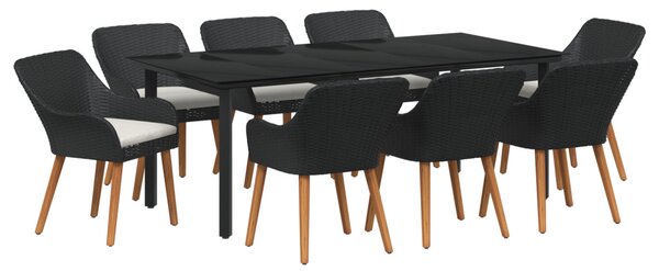 Kert étkező szett párnával 9 pcs Fekete polirattan