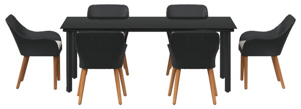 Kert étkező szett párnával 7 pcs Fekete polirattan