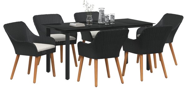 Kert étkező szett párnával 7 pcs Fekete polirattan