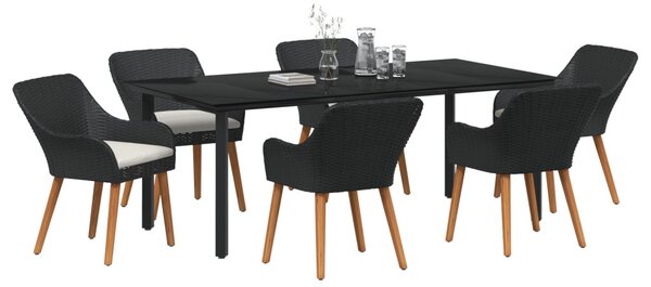 Kert étkező szett párnával 7 pcs Fekete polirattan