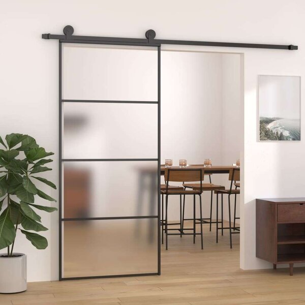 VidaXL fekete matt ESG üveg és alumínium tolóajtó 90x205 cm