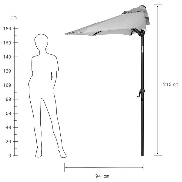 SIESTA napernyő félkör alakú, világosszürke 94cm