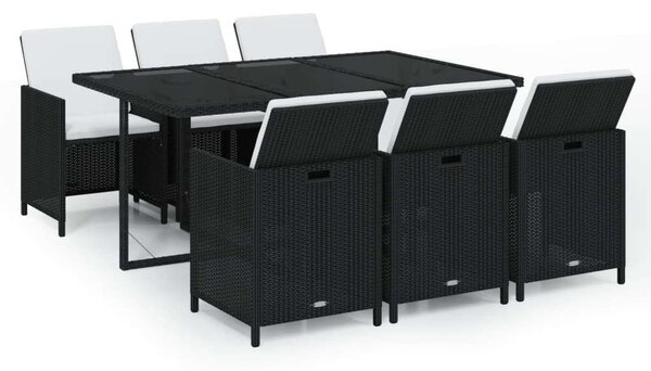 Polyrattan Kerti Étkezőgarnitúra - Fekete - 7 részes