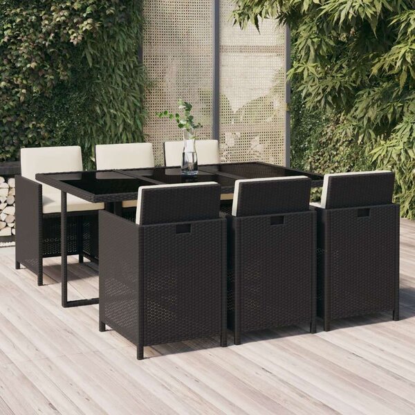 Polyrattan Kerti Étkezőgarnitúra - Fekete - 7 részes