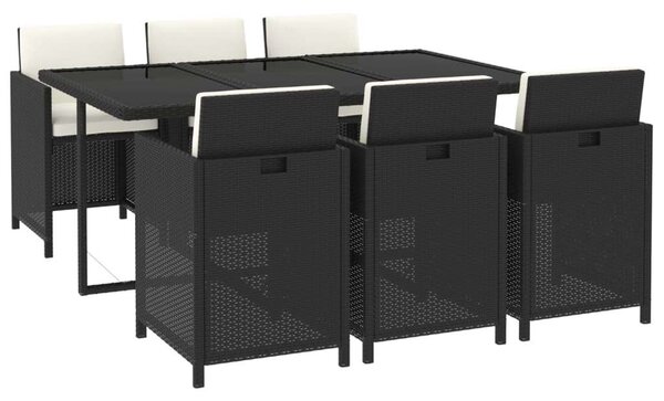 Polyrattan Kerti Étkezőgarnitúra - Fekete - 7 részes