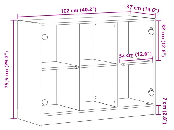 Oldalszekrény Fekete Tölgy 102x37x75,5 cm Mérnöki Fa