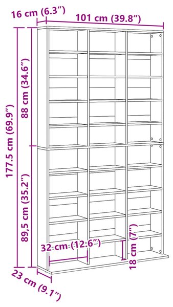 CD Szekrény - Régi Fa - 101x23x177.5 cm - Mérnöki Fa