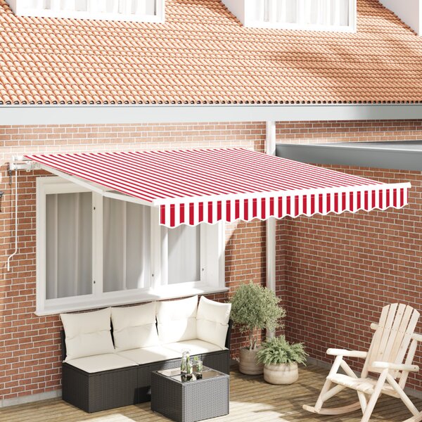 VidaXL Automatikus Behúzható Napellenző Piros és Fehér Csík 350x250 cm