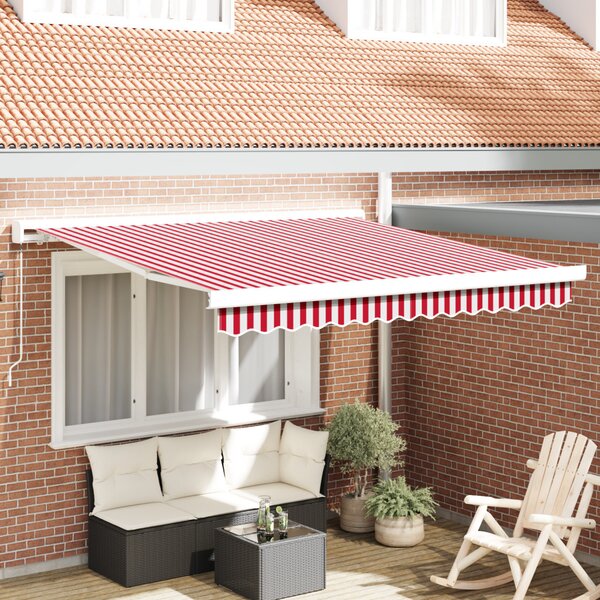Behúzható napellenző Piros és Fehér 350 x 250 cm Szövet és Fém