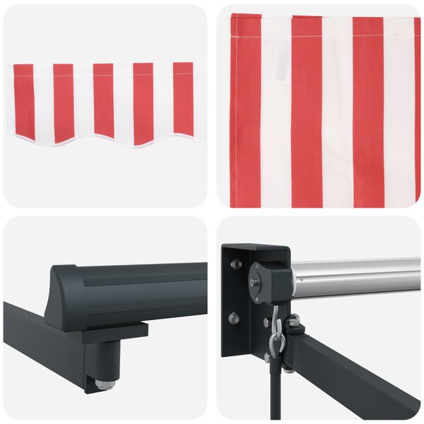 VidaXL Napernyő Piros és Fehér 500 × 300 cm Poliészter és fém