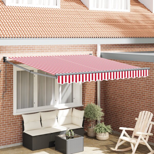 VidaXL Manuális Behúzható Napellenző Piros és Fehér Csík 300x250 cm