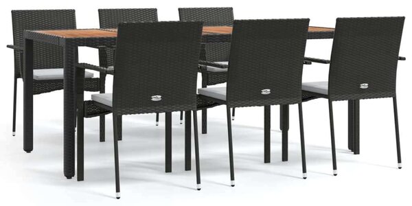 7 részes fekete polyrattan kerti étkezőgarnitúra párnával