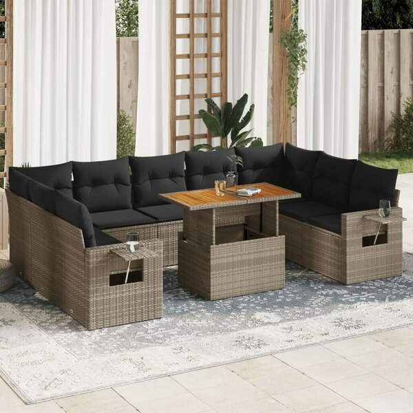 VidaXL Polyrattan Kerti Ülőgarnitúra - 10 részes - Szürke