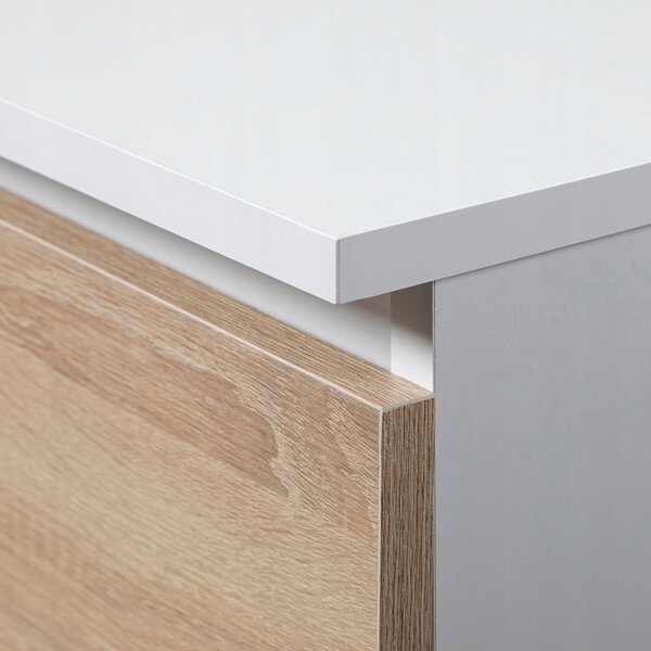 Polc ajtóval és 8 polccal, 16 mm-es laminált forgácslap, 80x35x180 cm, fehér és sonoma tölgy