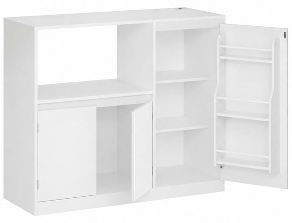 Konyhaszekrény mikrohullámú sütő polccal, 3 ajtóval és állítható polcokkal, beépített konnektorral, 90x40x90 cm, fehér