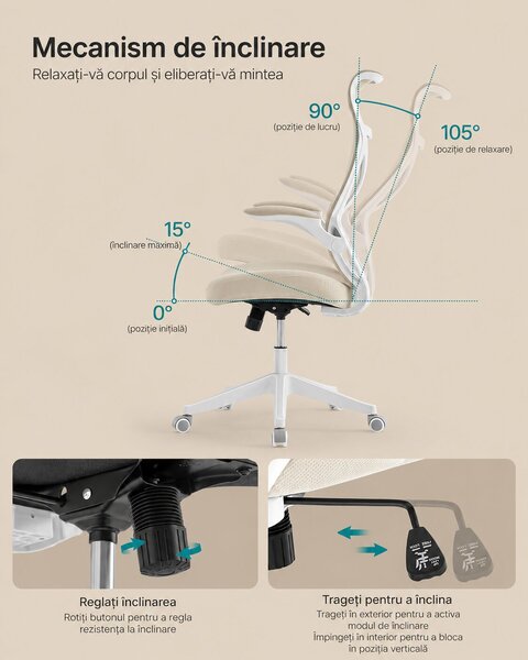 Ergonomikus irodai szék támlával, deréktámasz, összecsukható karfák, max. 150 kg, 71x71x119 cm, cappuccino bézs