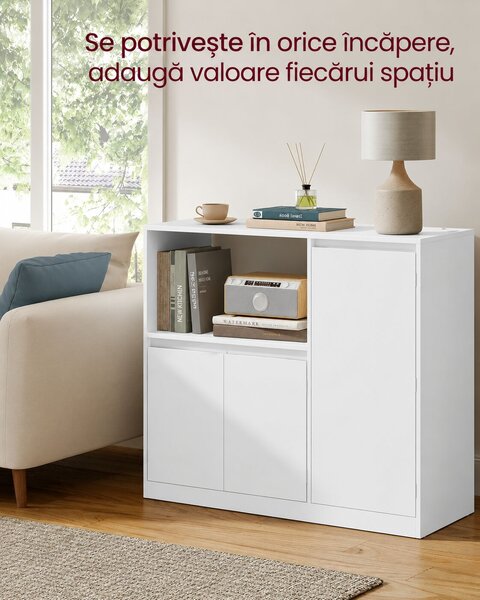 Konyhaszekrény mikrohullámú sütő polccal, 3 ajtóval és állítható polcokkal, beépített konnektorral, 90x40x90 cm, fehér