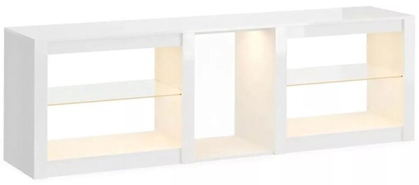 TV-szekrény RGB LED világítással, modern, fehér