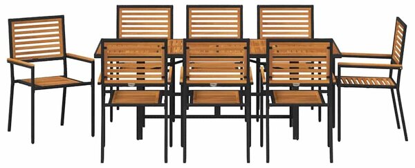 VidaXL Kert étkező szett 9 pcs Fekete és Barna 190 x 80 x 75 cm