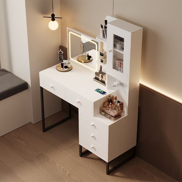 KOSZMETIKAI FÜRDŐSZOBI TÁLCA SMINKELÉSHEZ, LED-ES TÜKRÖVEL, MODERN, LOFT STÍLUSÚ