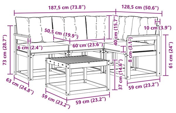 Kültéri kanapé szett párnával 5 pcs Fehér és Krém színű