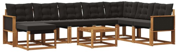 Kültéri kanapé szett párnával 9 pcs Természetes és Fekete