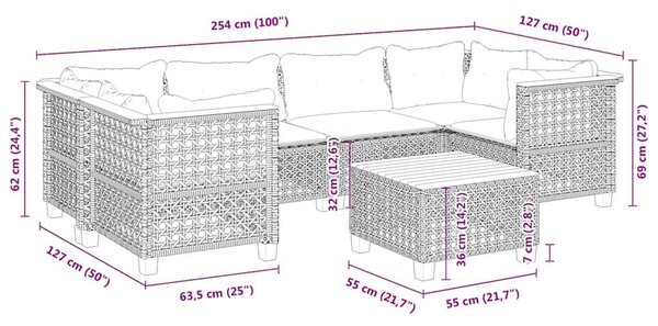 VidaXL 7 részes bézs polyrattan kerti ülőgarnitúra párnákkal