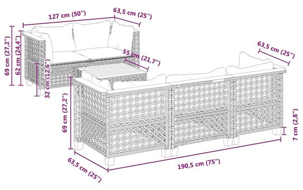 VidaXL 6 részes bézs polyrattan kerti ülőgarnitúra párnával