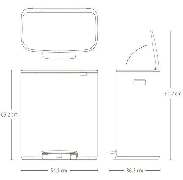 Szemétkosár Brabantia Bo Pedal 1010448, 60 L, Lágy zárás, Csúszásmentes talp, Világosszürke