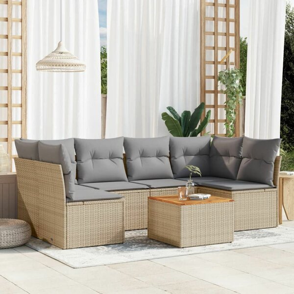 VidaXL Polyrattan Kerti Ülőgarnitúra - 7 részes - Bézs