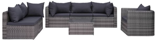 Polyrattan Kerti Bútorszett - 7 részes - Szürke