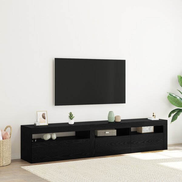 VidaXL 2 db TV szekrény LED világítással fekete tölgyből, megmunkált fából