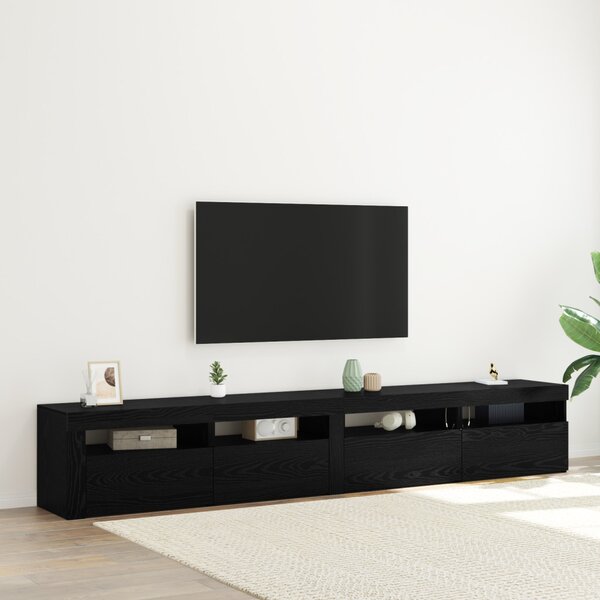 VidaXL 3 darabos TV szekrény szett LED fényekkel, Fekete tölgy, Műgyanta