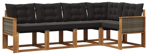 Kültéri kanapé szett párnával 5 pcs Természetes és Fekete
