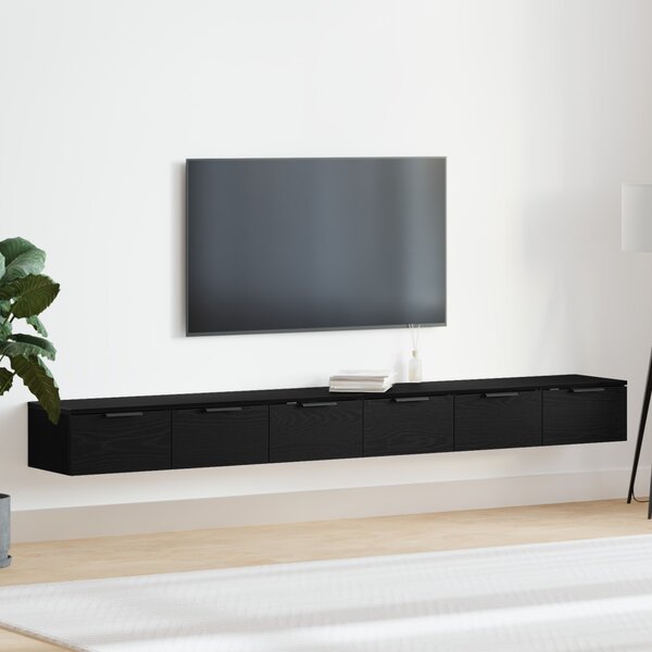 VidaXL Fali szekrények 2 db Fekete tölgy 102x30x20 cm Szerelt fa