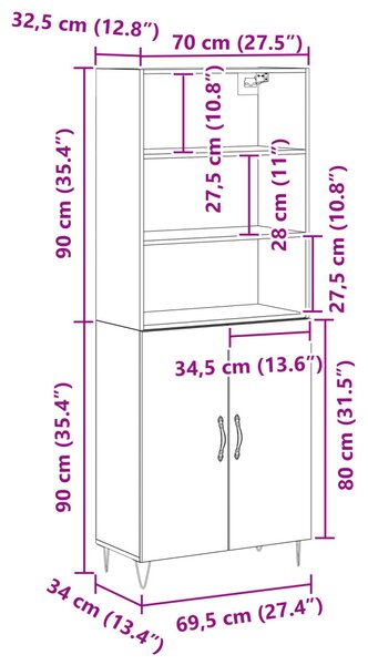 Magasfiú Fekete tölgy 69,5 x 34 x 180 cm Faanyag